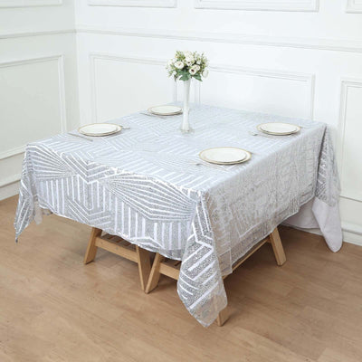 Sequin Table Overlay 72" Square Silver - Diamond Glitz Table Topper