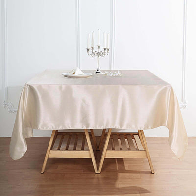 Satin Table Overlay 72"x72" Beige - Wrinkle Resistant & Smooth Table Topper