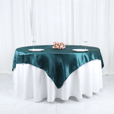 Satin Table Overlay 72"x72" Peacock Teal - Wrinkle Resistant & Smooth Table Topper