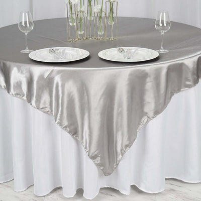 Satin Table Overlay 72"x72" Silver - Wrinkle Resistant & Smooth Table Topper
