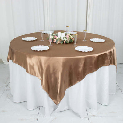 Satin Table Overlay 72"x72" Taupe - Wrinkle Resistant & Smooth Table Topper