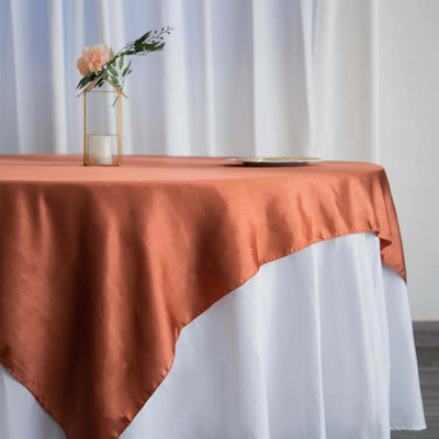 Satin Table Overlay 72"x72" Terracotta (Rust) - Wrinkle Resistant & Smooth Table Topper