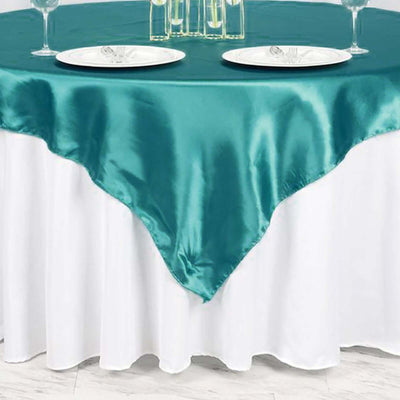 Satin Table Overlay 72"x72" Turquoise - Wrinkle Resistant & Smooth Table Topper