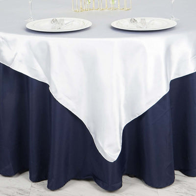 Satin Table Overlay 72"x72" White - Wrinkle Resistant and Smooth Table Topper for Luxurious Weddings & Celebrations