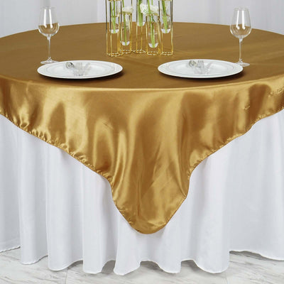 Satin Table Overlay 90"x90" Gold with Smooth Finish - Perfect for Wedding Receptions