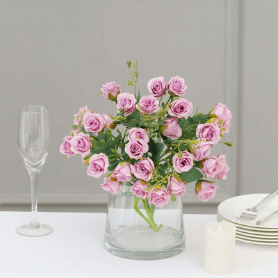 2 Pack Lavender Lilac Artificial Open Rose Flower Bouquets, Small Faux Floral Arrangements 12"