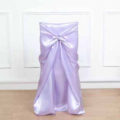Satin Self-Tie Universal Chair Cover Lavender Lilac - Reusable Slip-On Slipcover for Folding, Dining, Banquet & Standard Size Chairs