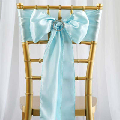 5 Pack Satin Chair Sashes 6"x106" Light Blue - Reusable Chair Bows with Smooth Finish