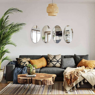 4-Pack Glass Mirror Table Centerpiece 12" Oval Hanging Wall Decor - Reflective Home and Event Decorations