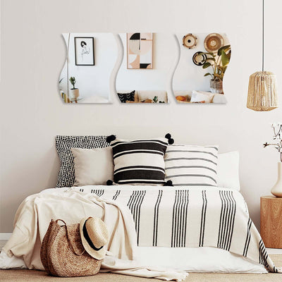 4-Pack Glass Mirror Table Centerpiece 12" Wave Hanging Wall Decor - Unique Reflective Event Display