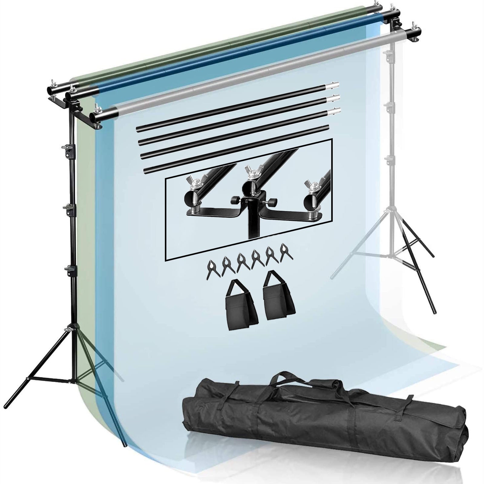 Photography Backdrop T Metal Stand PVC Background Support System + Clamp Kit