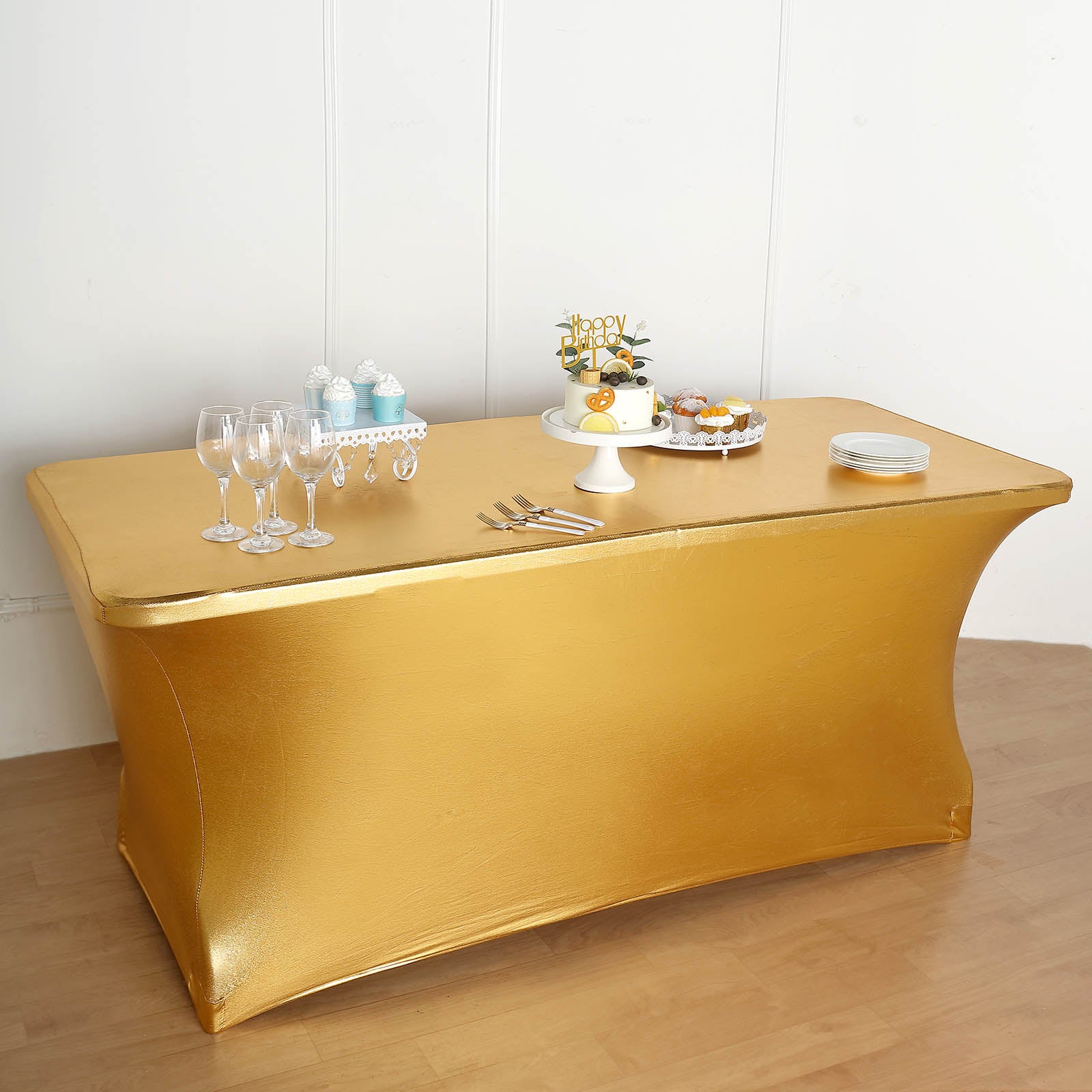6ft Gold Rectangular Spandex Table Cover | eFavormart.com