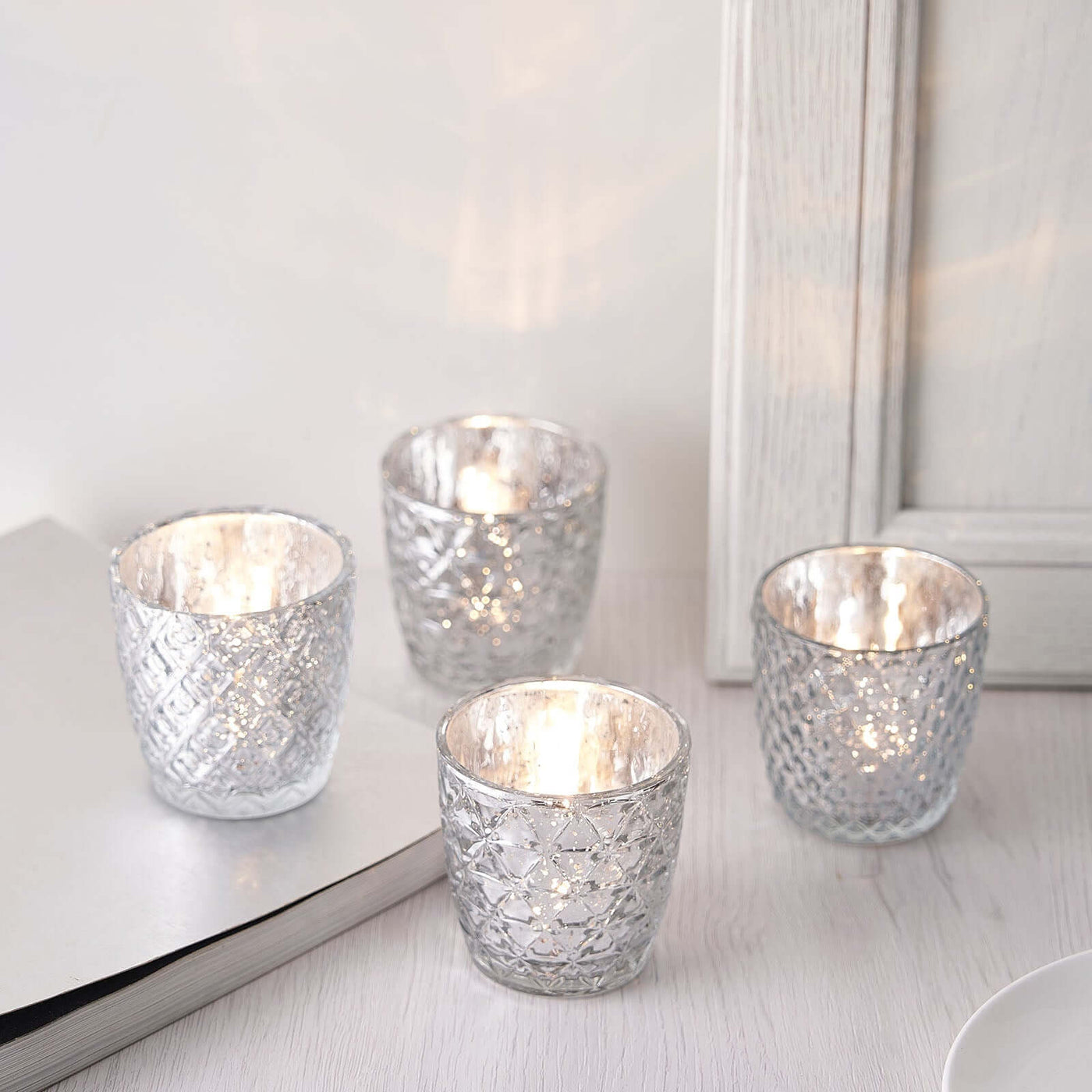 6-Pack Silver Mercury Glass Votive Holders | eFavormart.com