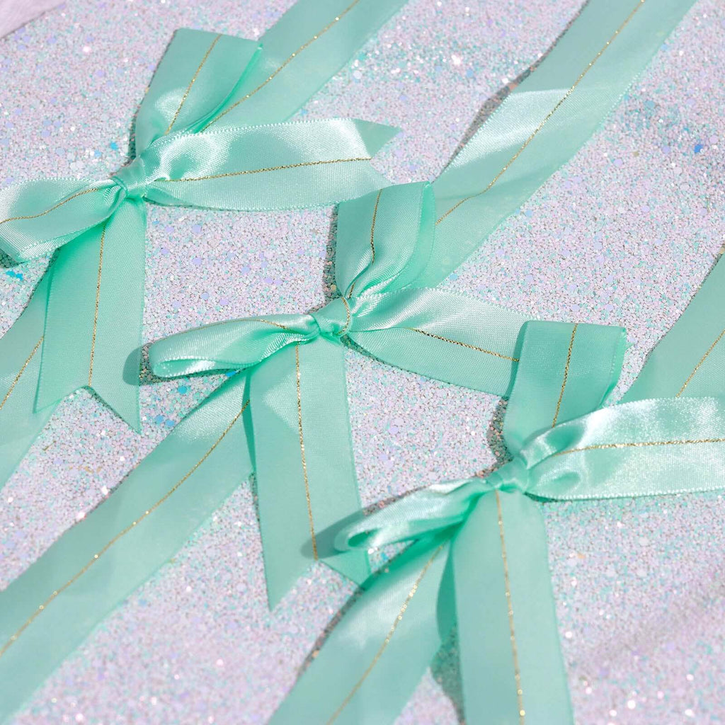 Mint Green Pre-Tied Bows with Gold Foil Lining