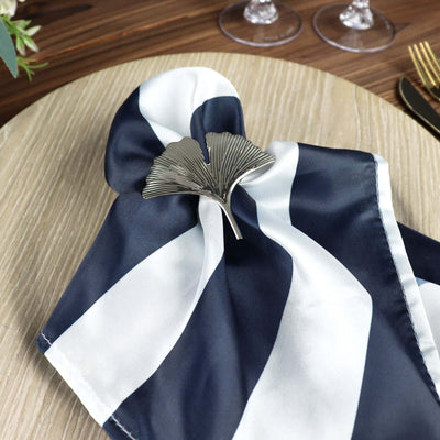 5 Pack Satin Napkins 20"x20" Navy/White - Striped Cloth Dinner Napkins