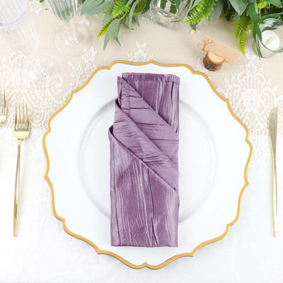 5 Pack Taffeta Napkins 20"x20" Violet Amethyst - Accordion Crinkle Cloth Napkins