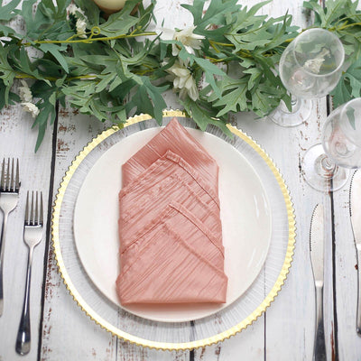 5 Pack Taffeta Napkins 20"x20" Dusty Rose - Accordion Crinkle Cloth Napkins