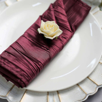5 Pack Taffeta Napkins 20"x20" Burgundy - Accordion Crinkle Cloth Napkins