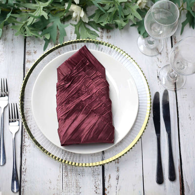 5 Pack Taffeta Napkins 20"x20" Burgundy - Accordion Crinkle Cloth Napkins