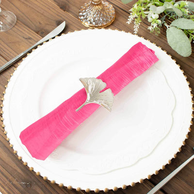 5 Pack Taffeta Napkins 20"x20" Fuchsia - Accordion Crinkle Cloth Napkins