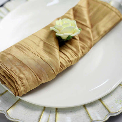 5 Pack Taffeta Napkins 20"x20" Gold Accordion Crinkle Style Cloth Napkins for Luxurious Events