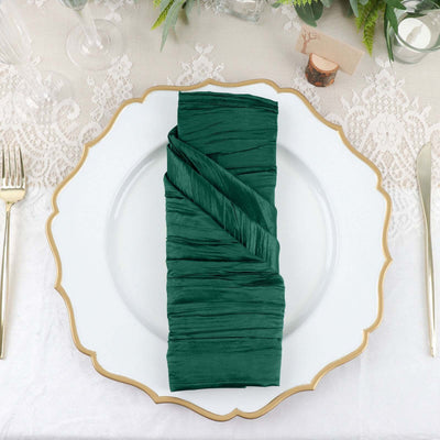 5 Pack Taffeta Napkins 20"x20" Hunter Emerald Green - Accordion Crinkle Cloth Napkins