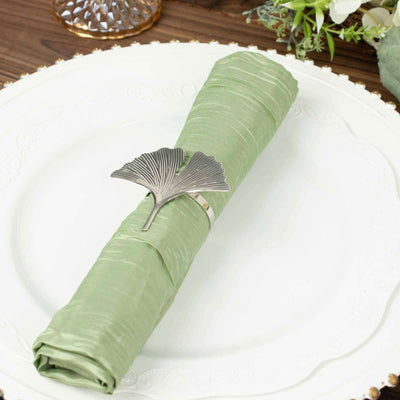 5 Pack Taffeta Napkins 20"x20" Sage Green - Accordion Crinkle Cloth Napkins