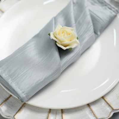 5 Pack Taffeta Napkins 20"x20" Silver - Accordion Crinkle Cloth Napkins