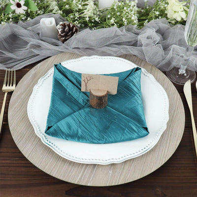 5 Pack Taffeta Napkins 20"x20" Peacock Teal - Accordion Crinkle Cloth Napkins