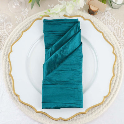 5 Pack Taffeta Napkins 20"x20" Peacock Teal - Accordion Crinkle Cloth Napkins