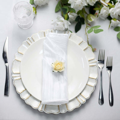 5 Pack Taffeta Napkins 20"x20" White Accordion Crinkle Style Cloth Napkins for Luxurious Events