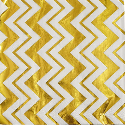 20-Pack Paper Dinner Napkins 3 Ply Metallic Gold with Chevron Design - Disposable Wedding Cocktail Napkins