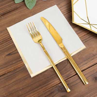 50-Pack Paper Beverage Napkins 2 Ply Gray with Gold Foil Edge 6.5"x6.5" - Soft Disposable Cocktail Napkins