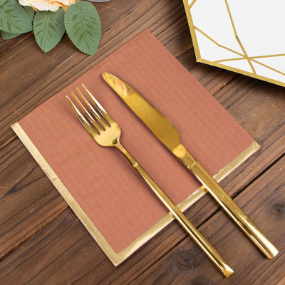 50-Pack Paper Beverage Napkins 2 Ply Terracotta (Rust) with Gold Foil Edge 6.5"x6.5" - Soft Disposable Cocktail Napkins