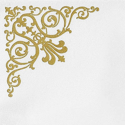 20 Pack Linen-Like Paper Napkins 5"x5" White - Gold Fleur Vintage Design, Convenient & Disposable Airlaid Beverage Napkins