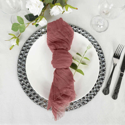 5 Pack Gauze Cheesecloth Napkins 24"x19" Mauve/Cinnamon Rose - Reusable Boho Dinner Napkins