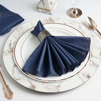 5 Pack Polyester Napkins 17"x17" Dark Denim Blue in Faux Denim Style - Durable & Versatile Cloth Napkins for Casual Dining