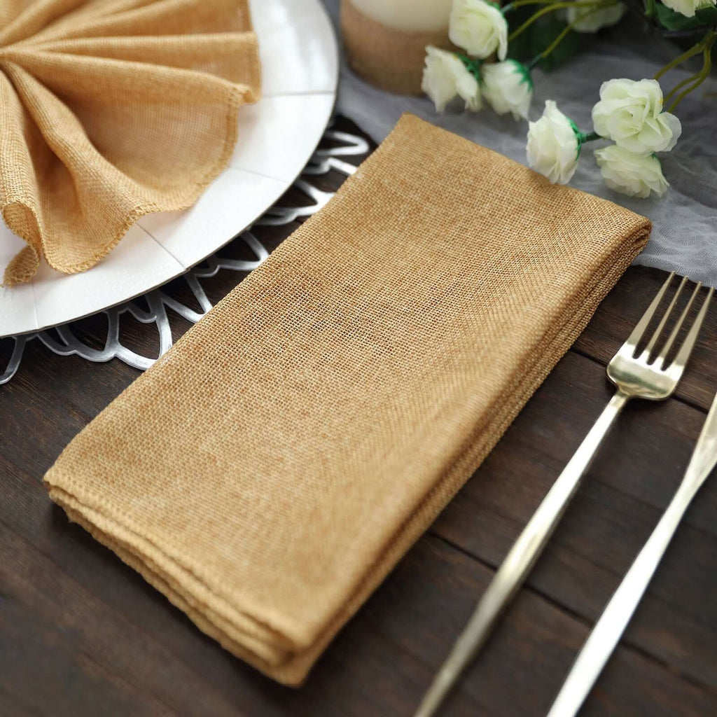 5-Pack Gold Faux Jute Linen Napkins 19x19 | eFavormart.com