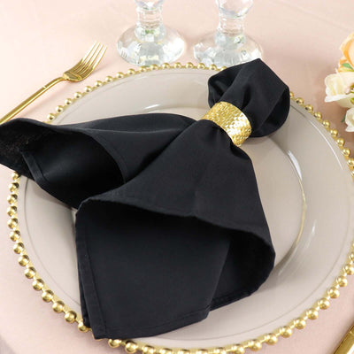 5 Pack Premium Polyester Napkins 20"x20" Black - 220GSM Stain and Wrinkle Resistant Cloth Napkins for Weddings, Parties & Events