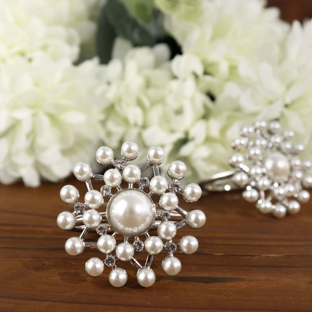 4-Pack Pearl Diamond Silver Napkin Rings | eFavormart.com