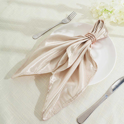 5 Pack Satin Napkins 20"x20" Beige - Soft Reusable Cloth Napkins