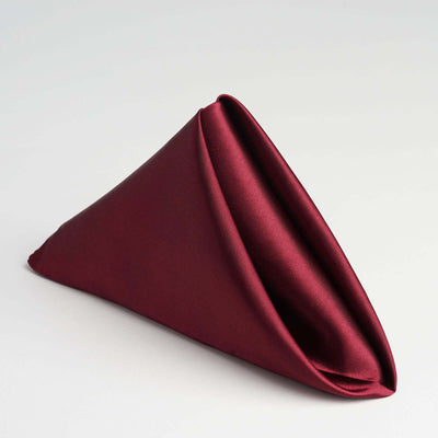 5 Pack Satin Napkins 20"x20" Burgundy - Soft Reusable Cloth Napkins