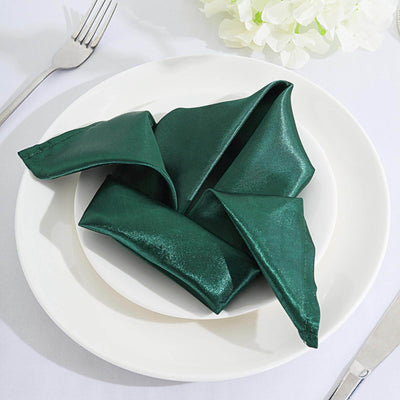 5 Pack Satin Napkins 20"x20" Hunter Emerald Green - Soft Reusable Cloth Napkins
