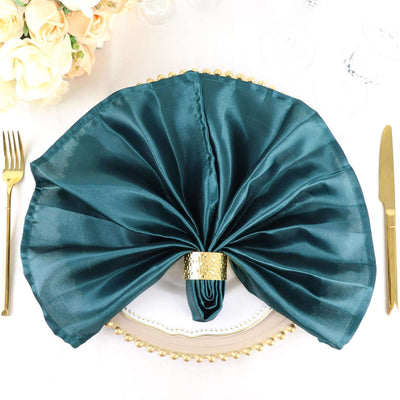 5 Pack Satin Napkins 20"x20" Peacock Teal - Soft Reusable Cloth Napkins