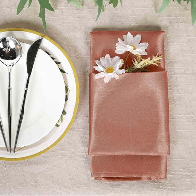 5 Pack Satin Napkins 20"x20" Terracotta (Rust) - Soft Reusable Cloth Napkins