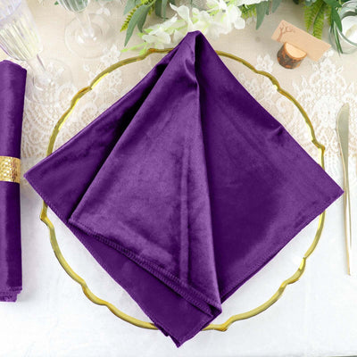 5 Pack Premium Velvet Napkins 20"x20" Purple - Soft Sheen Finish Dinner Napkins