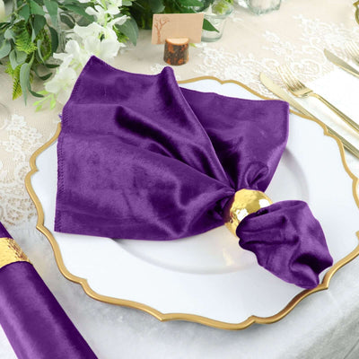 5 Pack Premium Velvet Napkins 20"x20" Purple - Soft Sheen Finish Dinner Napkins