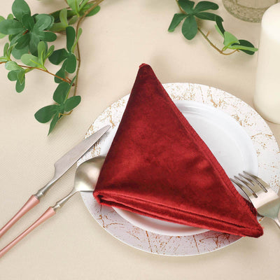 5 Pack Premium Velvet Napkins 20"x20" Burgundy - Soft Sheen Finish Dinner Napkins