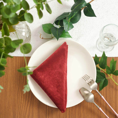 5 Pack Premium Velvet Napkins 20"x20" Burgundy - Soft Sheen Finish Dinner Napkins