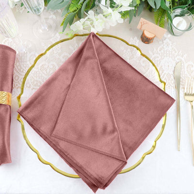 5 Pack Premium Velvet Napkins 20"x20" Dusty Rose - Soft Sheen Finish Dinner Napkins